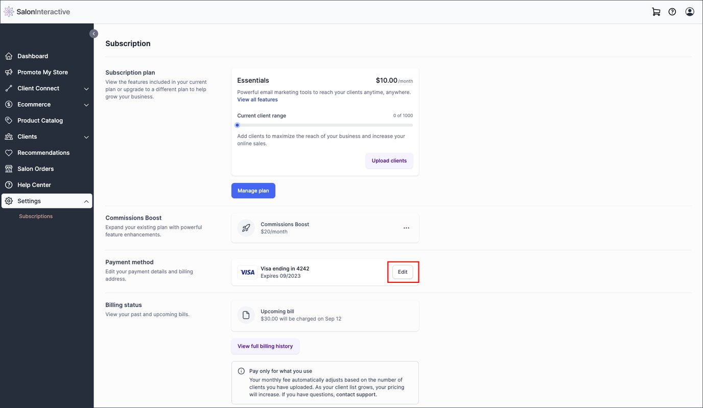 How do I update my payment information for my subscription?